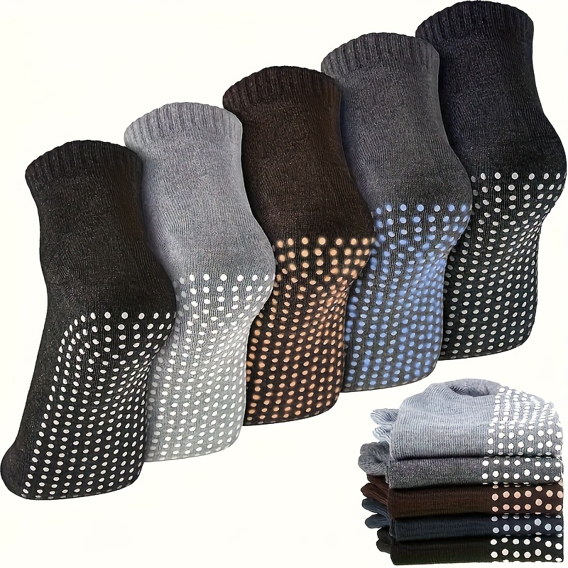 E-shop 5-Pack NCDATE Herren- & Unisex--Socken - Rutschfeste Silikonsohle, Atmungsaktive Feuchtigkeitsableitende Kurze Knöchelsocken (Grau/Schwarz) für