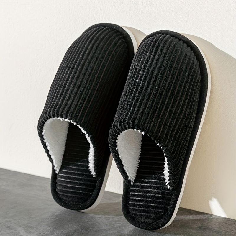 Image of Autumn And Indoor Bedroom Slippers For Men, Solid Color Easy Furry Slippers Thin Style Suitable For Autumn Shoes For Men And Women