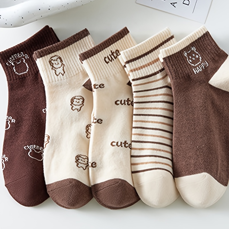 TEMU 5-pair Brown Bear Women's Ankle Socks