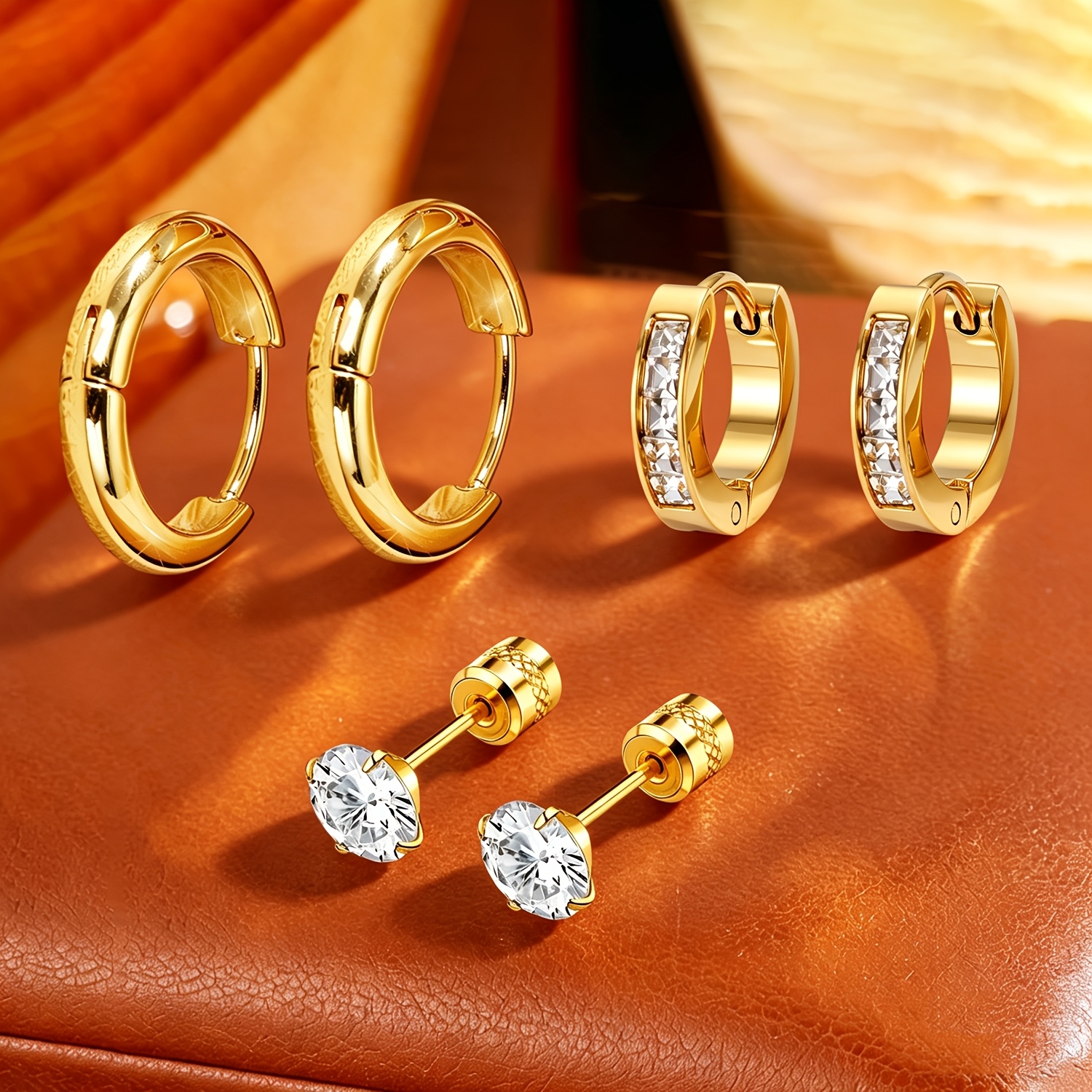 TEMU 6 stuks Elegante en Luxe Glasbezette Roestvrijstalen Oorbellen, Geschikt voor Solo of Gelaagd . Waterdichte en Hypoallergene Sieraden, Perfect