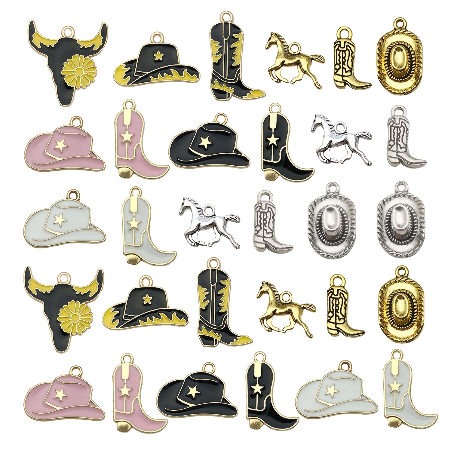 

30pcs Vintage Western Cowboy Charms Alloy Western Horse, Cowboy Hat, Cowboy Boots, Design Pendants For Making Accessories