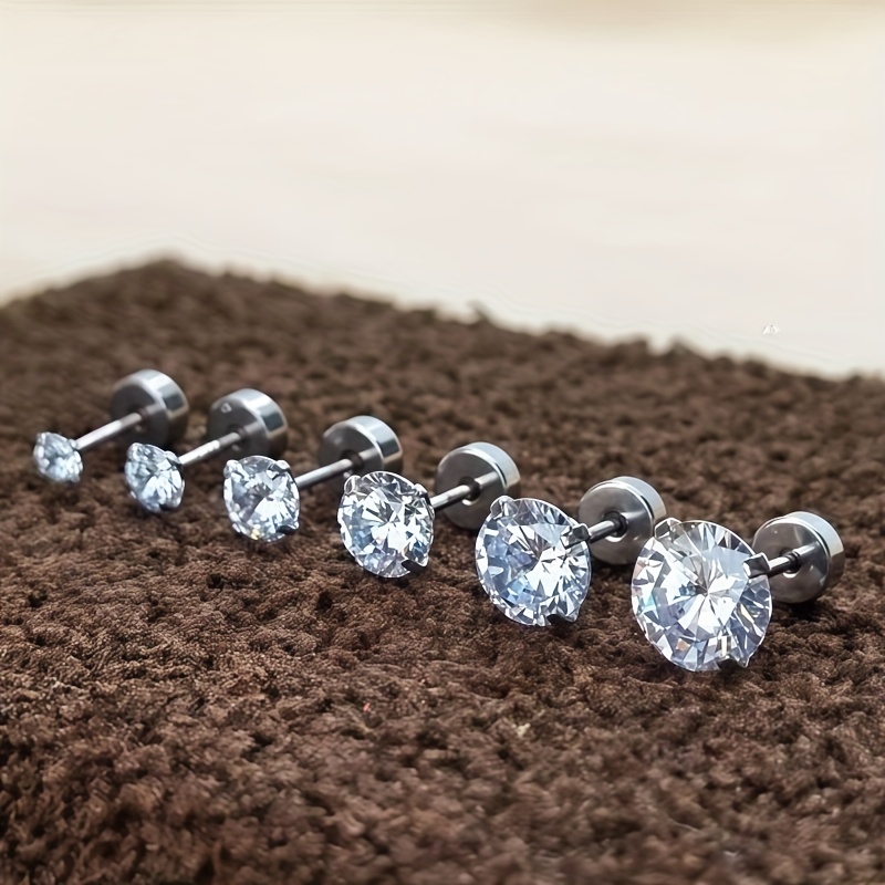 E-shop 6er Set Minimalistische Kleine Hypoallergene Hochwertige 3mm~8mm Spiral Schraub-Button Edelstahl Ohrringe, Passend mit Glänzenden Runden