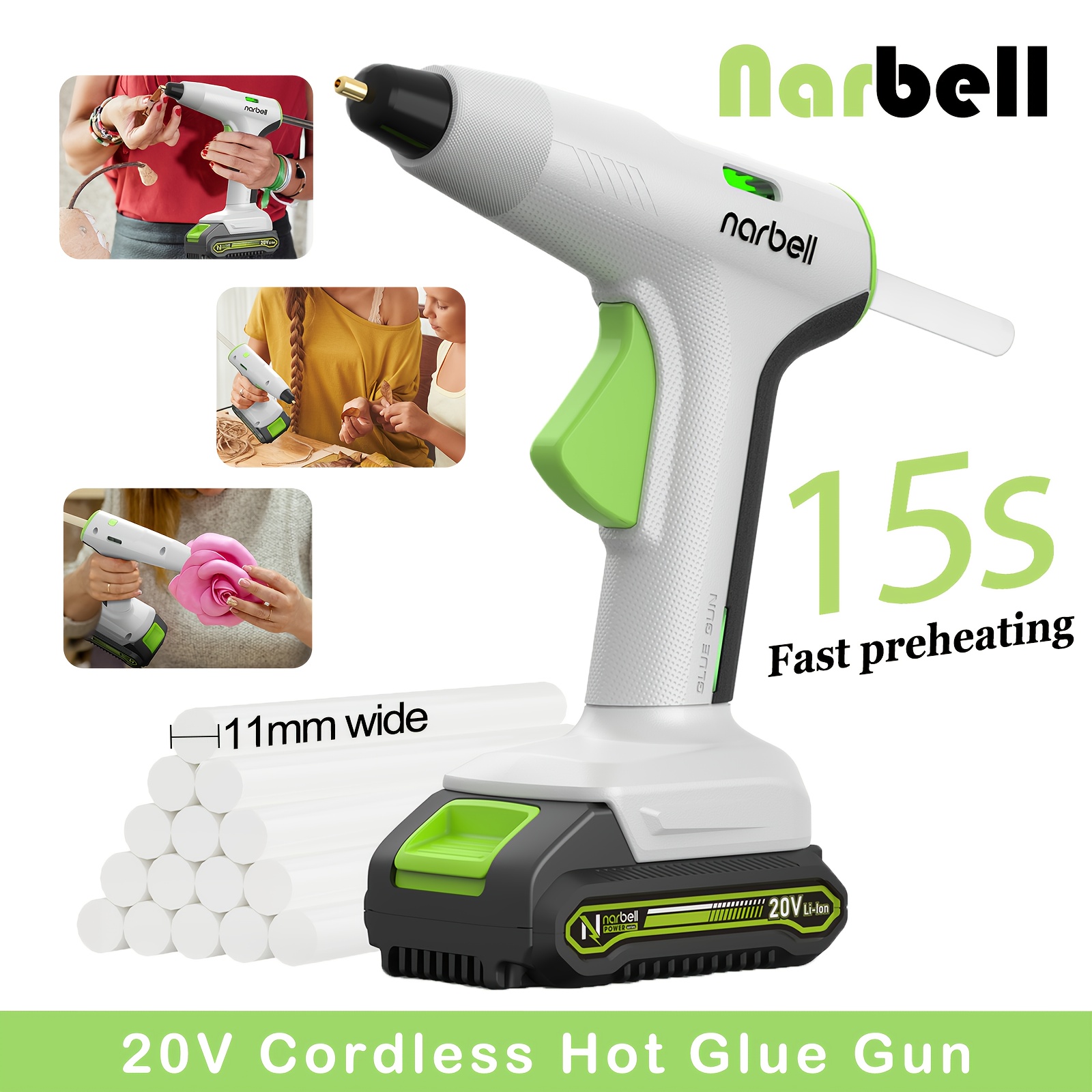 

Narbell 20v Cordless Glue , 15s Preheating, 1.5ah Battery, Less Drip Nozzle, Auto Shut-off, For Crafts Diy Arts Repairs, [battery Included], Christmas Gift