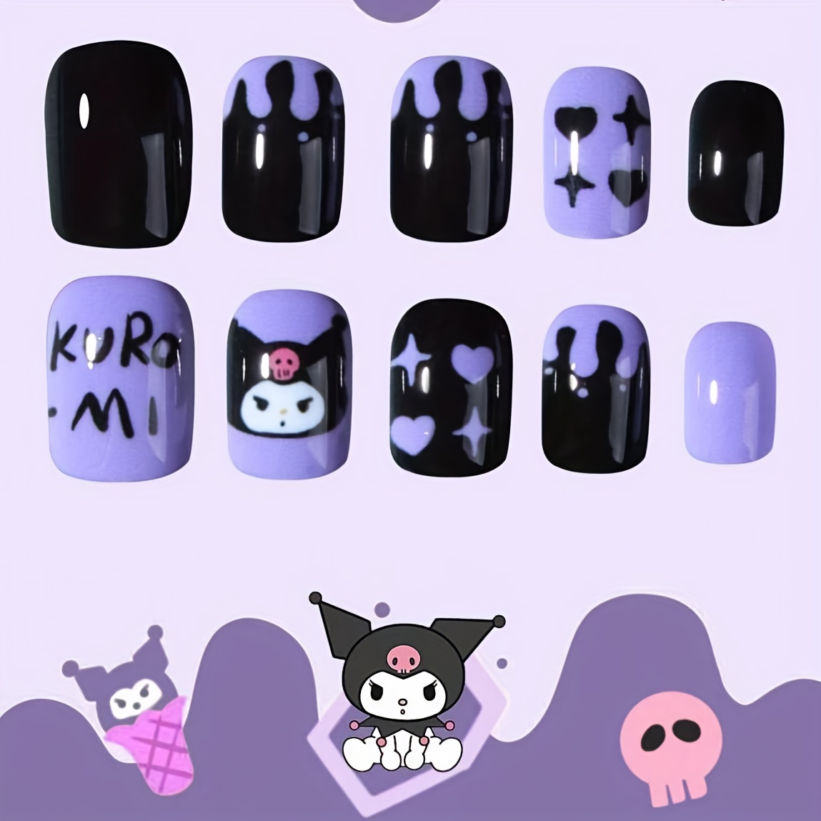TEMU 24pcs Short Square Nails Sweet Suitable For And Daily Wear Gathering Occasions, Purple Nail Supplies