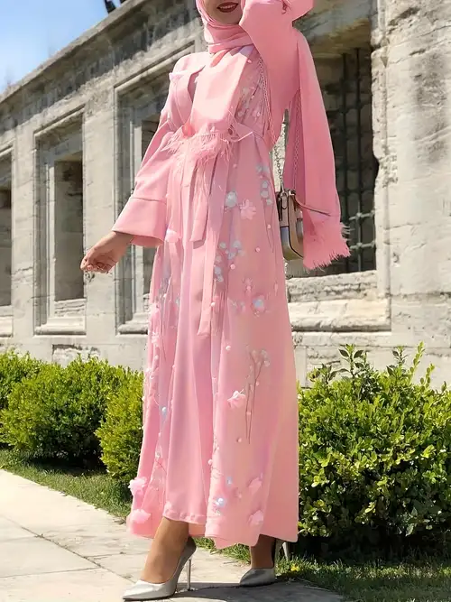 islamic long dresses with sleeves Red Embellished Top Detail slamic Long Evening Dresses Long Sleeve Ottoman Caftan 36