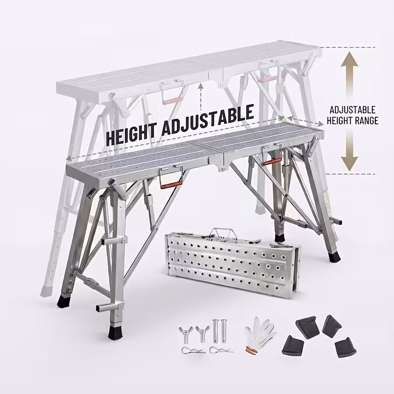 portable foldable workbench with adjustable height wide base scaffolding work platform heavy duty foldable railing suitable for home renovation rv cleaning window washing ideal for outdoor use with free gifts workbench Product details 6