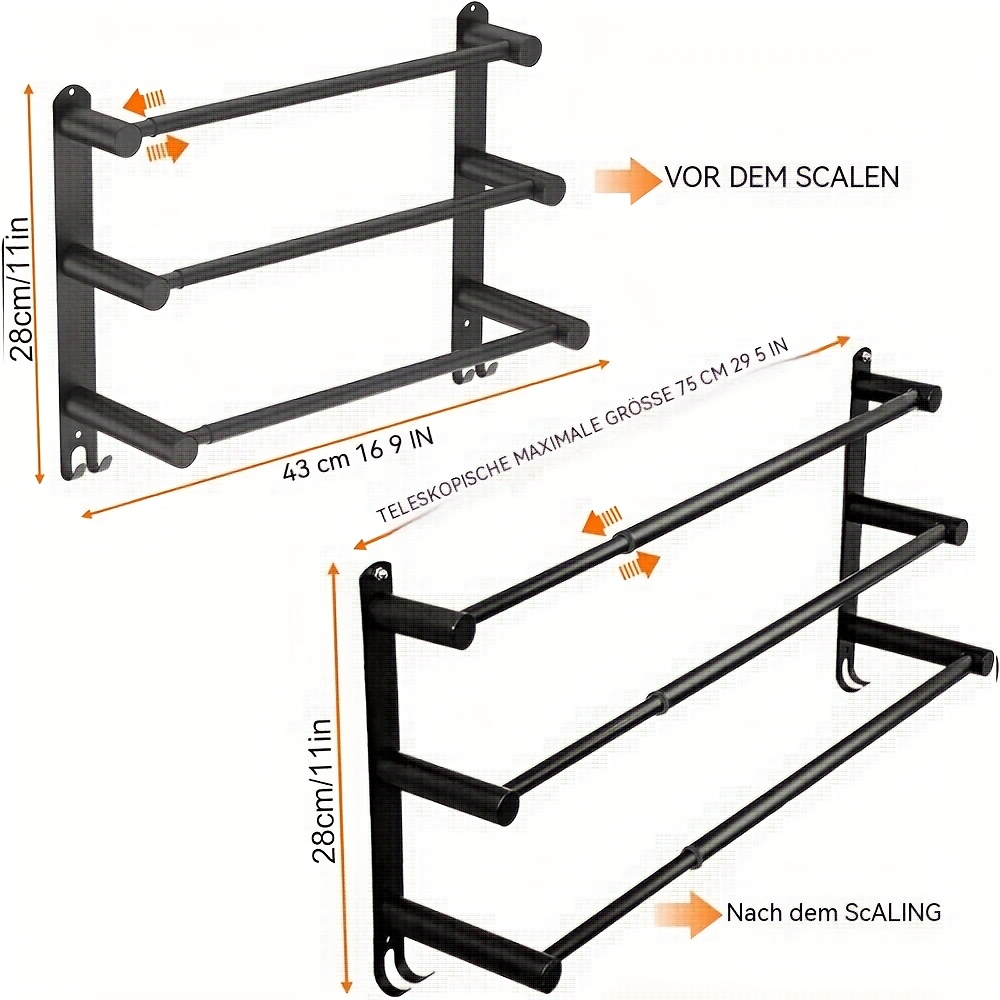 rostfritt stål utdragbar handduksstång svart väggmonterad - Temu Sweden
