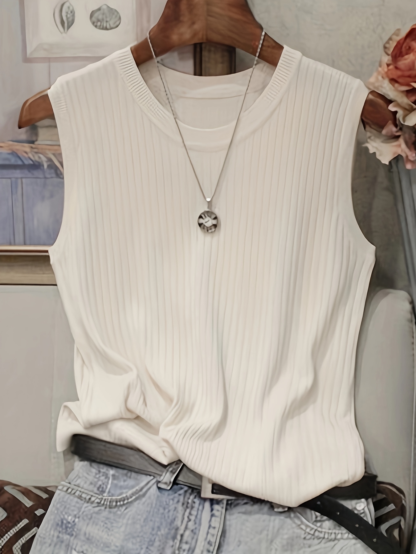 coletinho de verão feminino sem   canelado -     para camadas & top casual,   com   abertas e elasticidade  , lavável à mão em cor   para usar por baixo ou sozinha, colete sem  , estilo decorativo com colar,   ao calçar