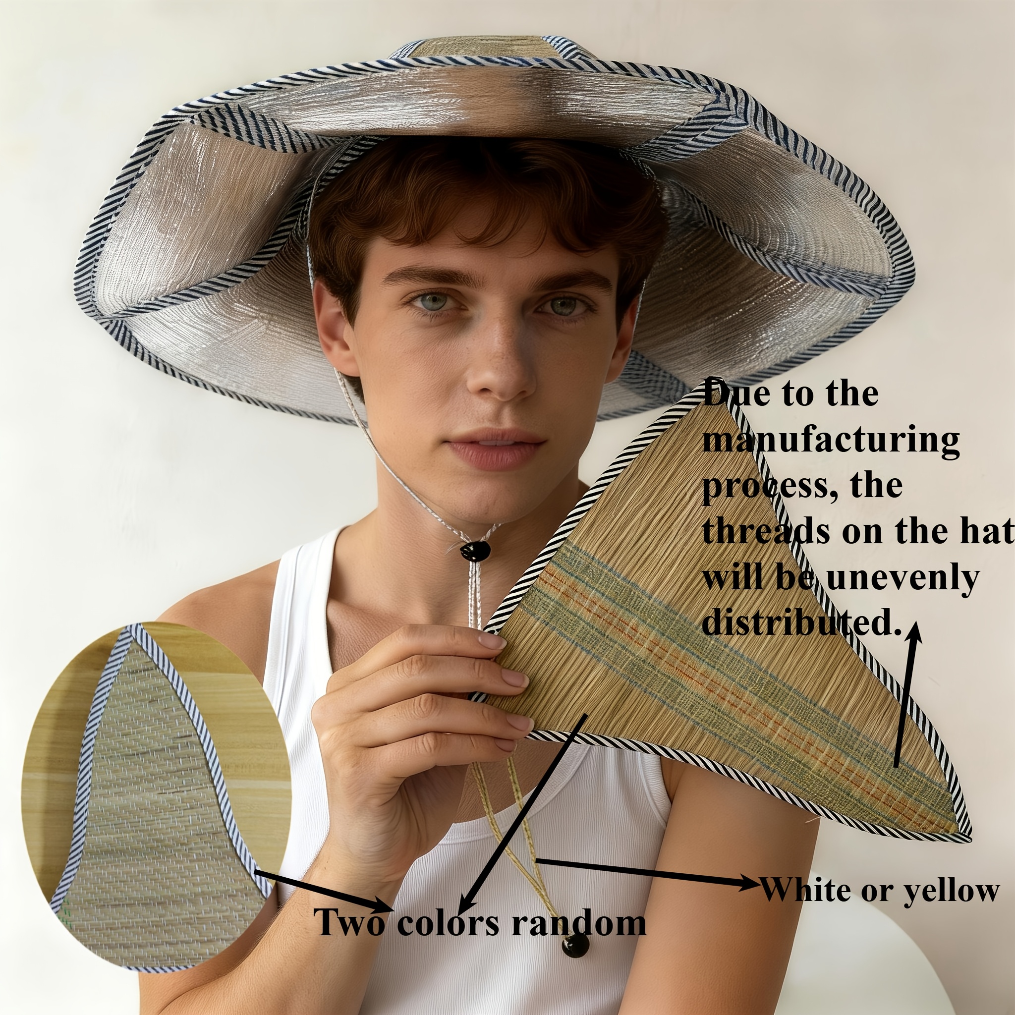 TEMU 1pc Random Style Outdoor Hat | Foldable Straw Hat For, Fishing, Camping | Green Fabric, Metal Details