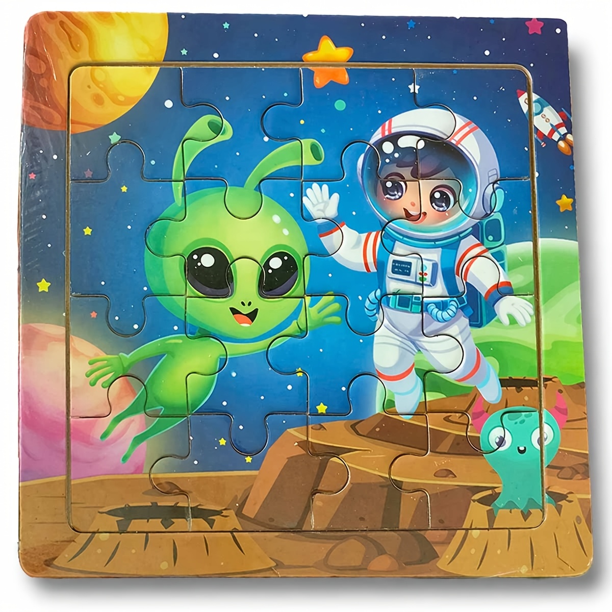 3 Pcs Random Pattern Outer Space Wooden Jigsaw Puzzles for Kids