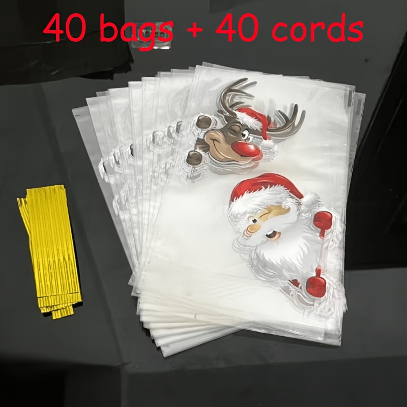 TEMU Set da 80 pezzi: Sacchetti regalo natalizi, 40 sacchetti + 40 legacci dorati a torsione. di e . Ideali per regali di festa e di compleanno,