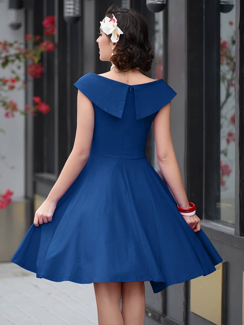 Vintage 1950s Cinderella Style Blue Satin Cocktail Dress - Short Knee Length Prom Gown