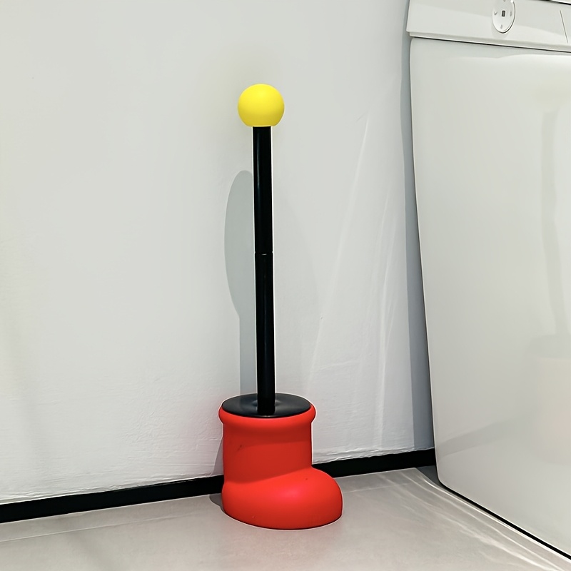 TEMU 1 brosse de toilette mignonne de botte avec support, outil de nettoyage de salle de bain créatif, brosse de toilette décorative colorée pour