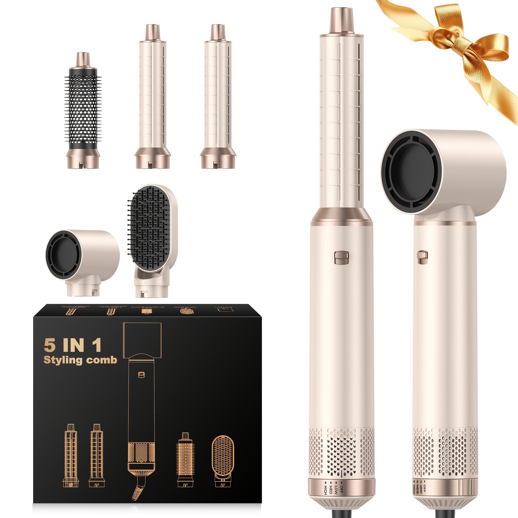 E-shop Haarstyling-Set, , Haarstyler mit Ionen-Haartrockner, Haartrockner, Lockenbürste, Glättebürste, Heißluftbürste zum Trocknen