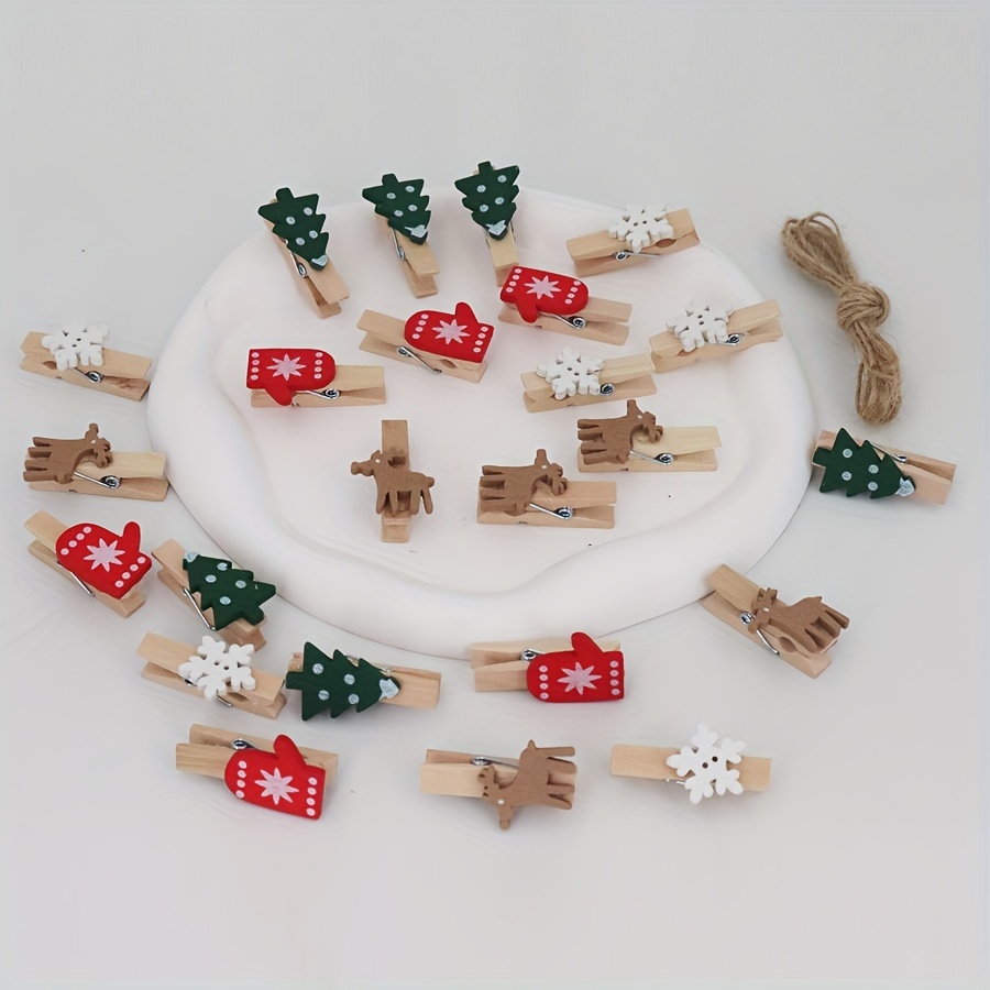 

24pcs Wooden Christmas Clothespins - Set, Includes 2m , For , , & , Decorations