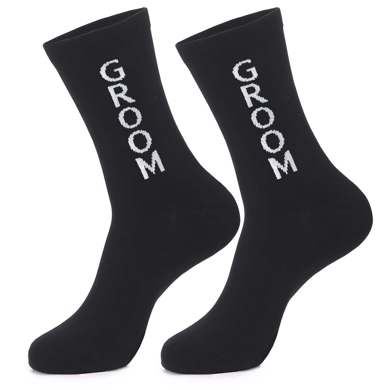 TEMU New Style 1 Pair Men's Groom Pattern Mid-calf Casual Socks As Wedding Gift Socks For Men