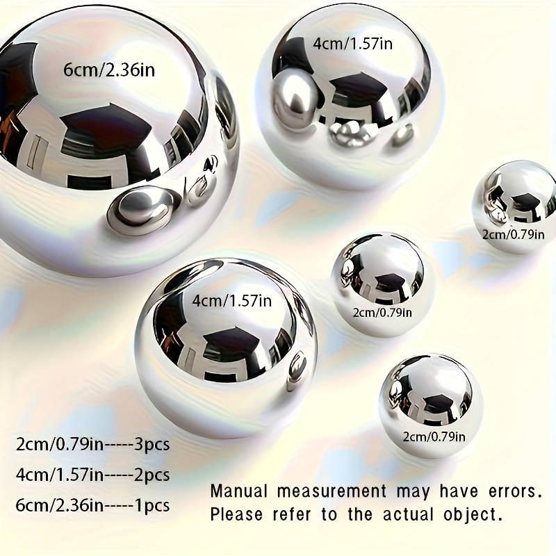 TEMU Stainless Steel Round Cutout Ball Decor Set - 6pcs, Sizes From 0.79 To 2., Mirror Metal Stair And Window Hanging Ornaments, Garden Sculpture &