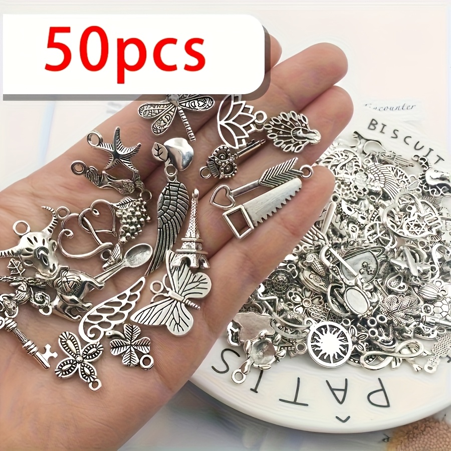 Image of 50pcs Vintage Charms Bulk Lots Mixed Antique Silvery & Golden Alloy Pendants Charms Creative Cool For Bracelet Necklace Handmade Crafts Jewelry Making Supplies
