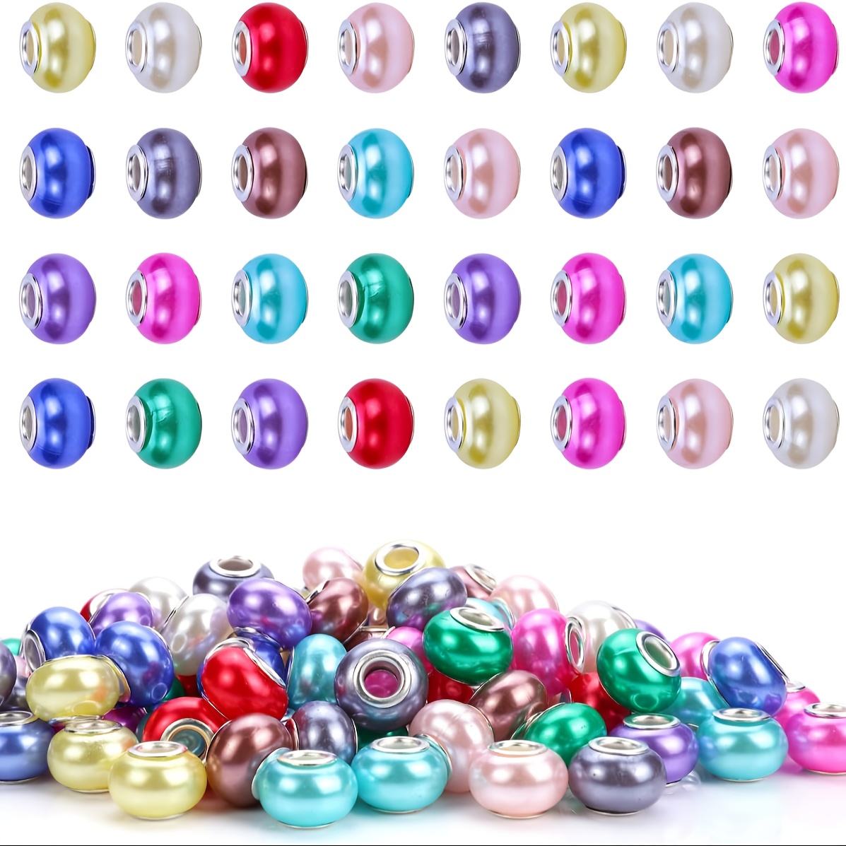 

100pcs Mixed Color Resin Spacer Beads, 14mm Large Hole, Assorted Hanging Light Beads For Diy Necklace Bracelet Jewelry Making Supplies, Pearls