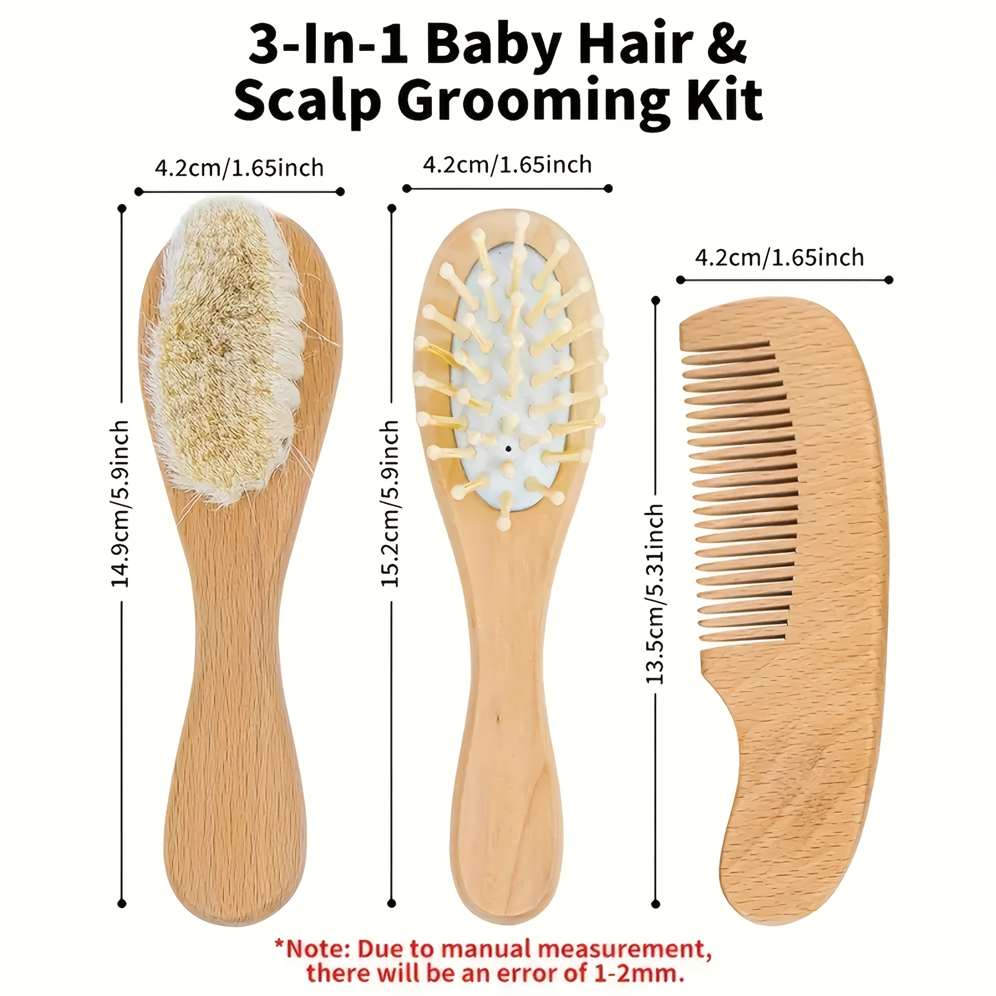 

Custom 3pcs & Grooming Set - Personalized Wooden Comb, Shampoo Brush & For Gentle Hair Care - Perfect Christmas Gift