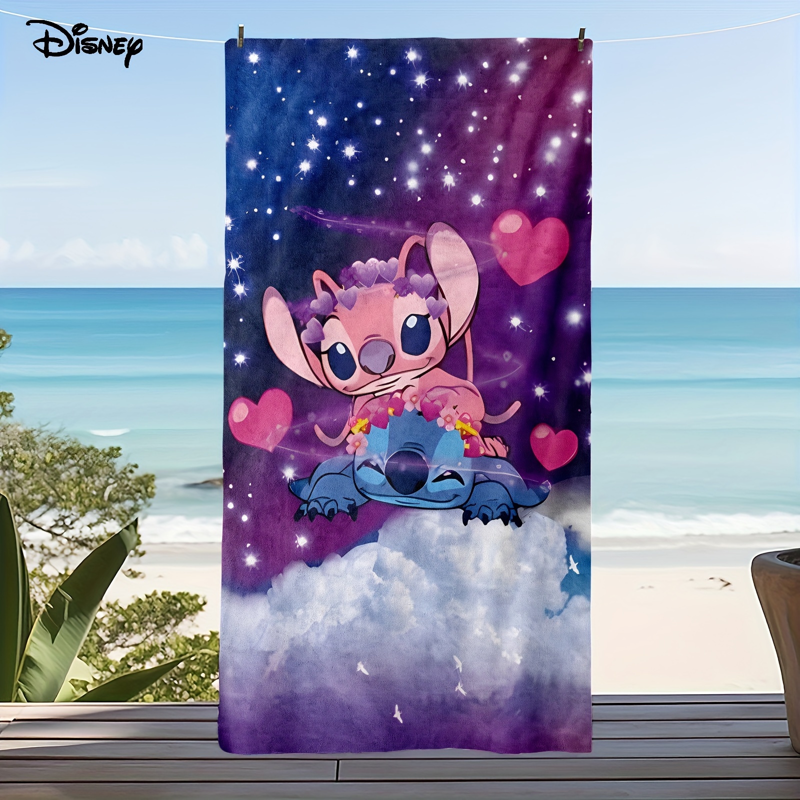 

1pc Stitch & Anna Beach Towel, Super Absorbent & Quick-drying Swimming Towel, Lightweight & Soft Beach Blanket, Suitable For Beach Swimming Outdoor Camping Travel, Ideal Beach Essentials