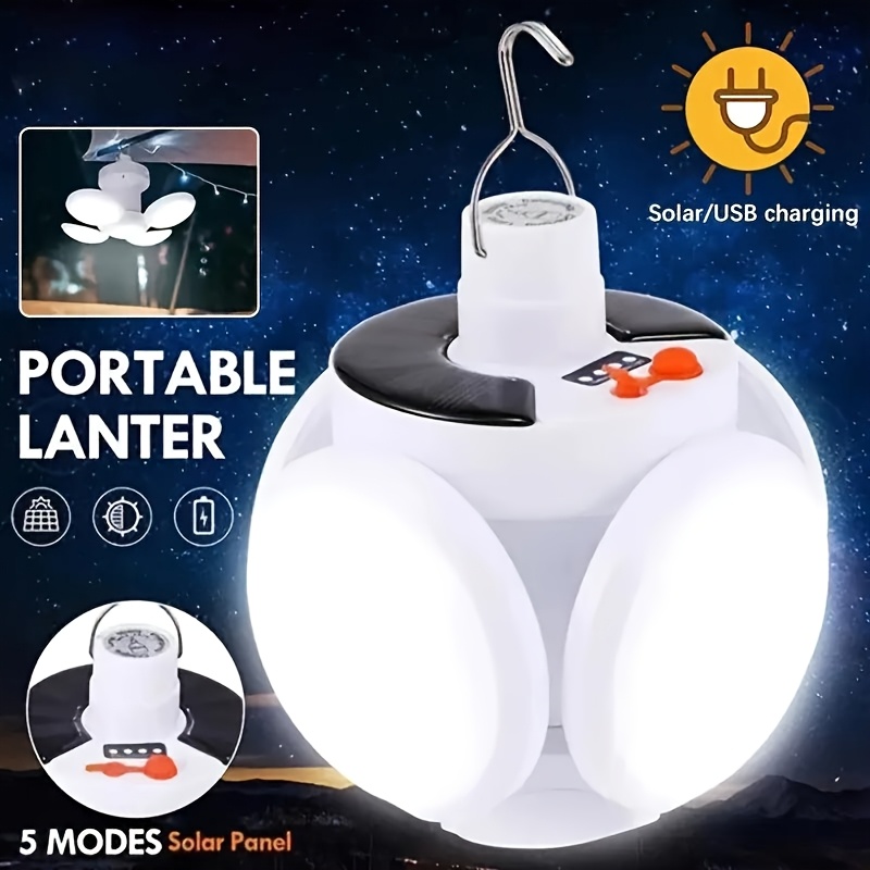 

1pc, Portable Solar Camping Light With A Hook - Usb Rechargeable Led Bulb, Foldable Design, Suitable For Tents, Cars, Homes, And Offices - Emergency Power .