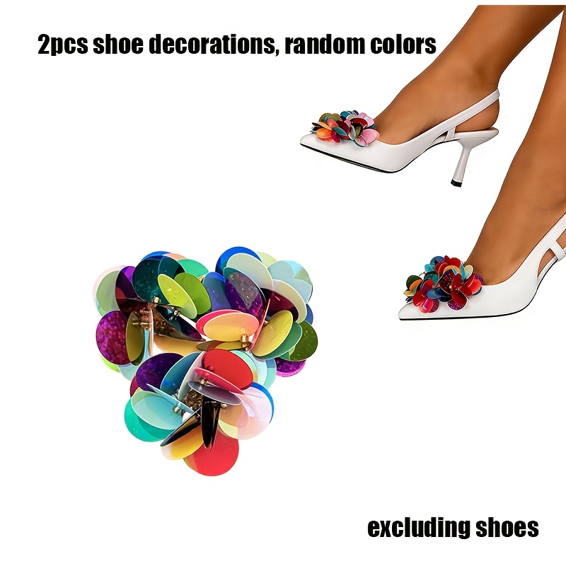 TEMU 2pcs Shimmering Premium Shoe Flowers, Handcrafted Sequin Flowers, Removable Decorations, High Heel Additions, Detachable Shoe Buckles, Color