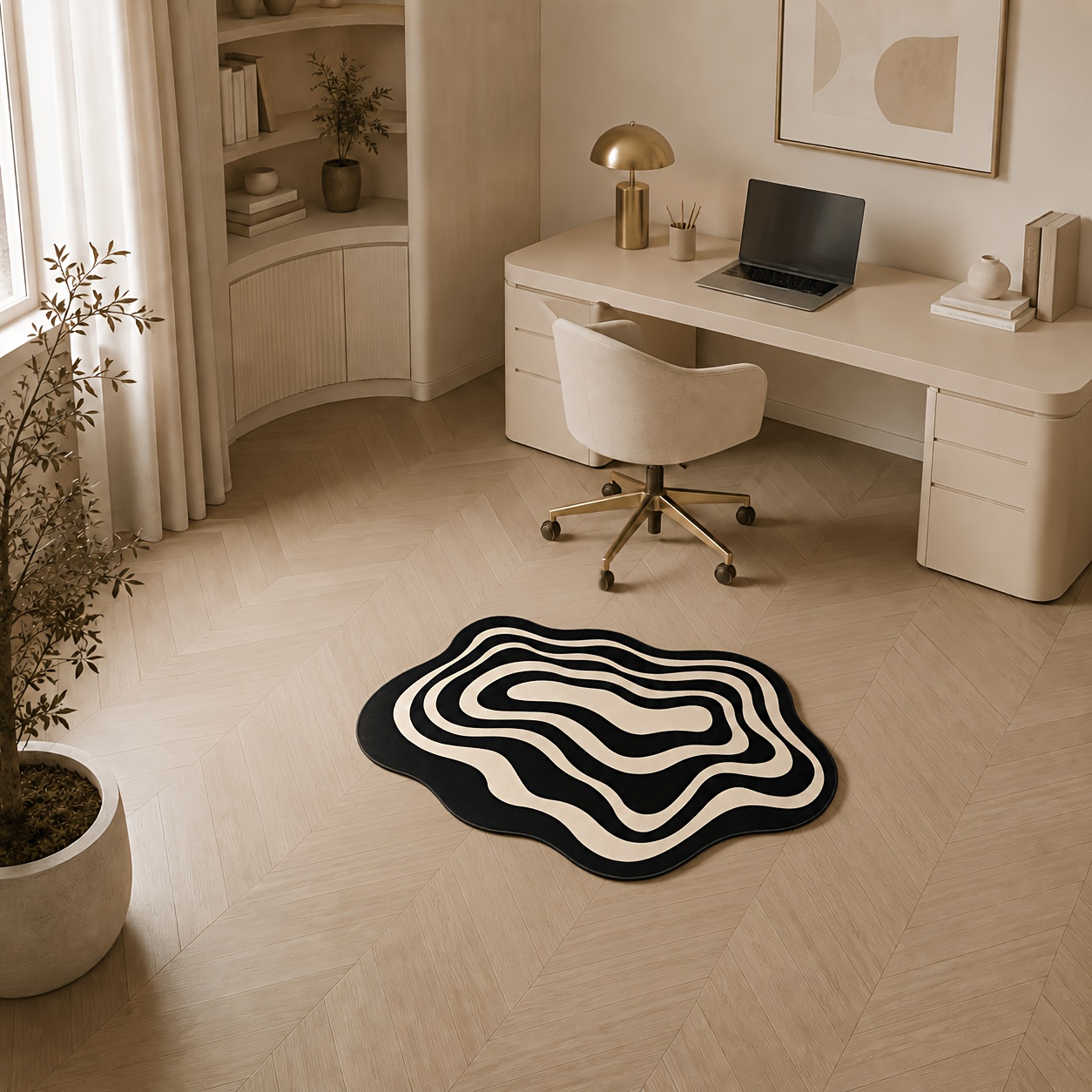 TEMU Tapis 1 pièce créatif, haut de gamme et luxueux, à motif de croisées à rayures contrastées noires et blanches, de irrégulière, avec des