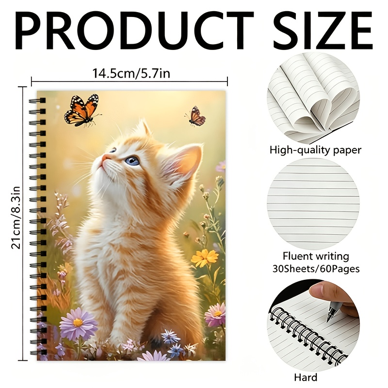 TEMU A Cute Cat And Flower Notebook, With 30 Inner Pages In Binding, Totaling 60 Blank Pages With , A Record Book, An Ideal Gift For To School And