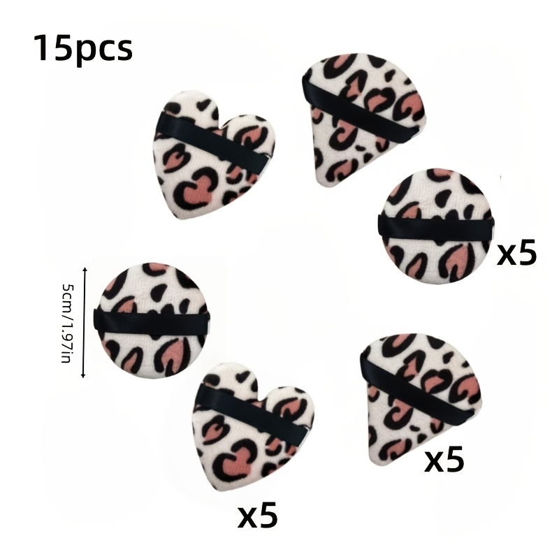 TEMU 15pcs Of Leopard Print Makeup Sponges , Round, And Teardrop Shapes, Catering To Various Makeup Needs. Suitable For Loose Powder, Setting Powder,