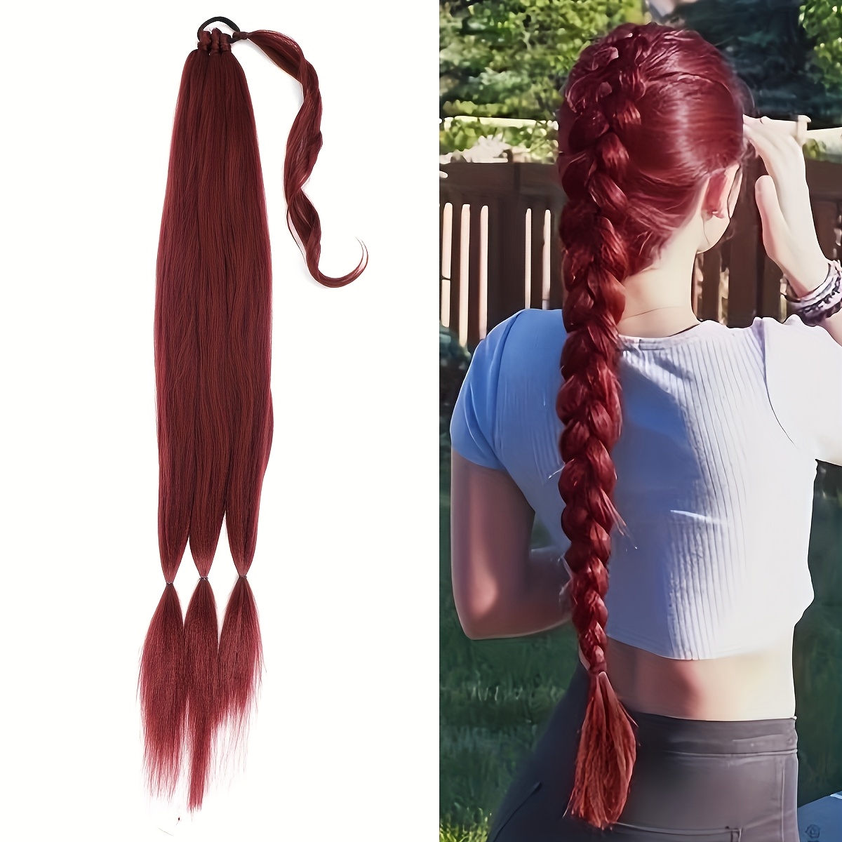 32 inch long braided ponytail extension with hair tie straight wrap synthetic hairpiece for women soft   natural look daily wear hair extensions for everyday styling ponytail hair extensions   hairpiece 0