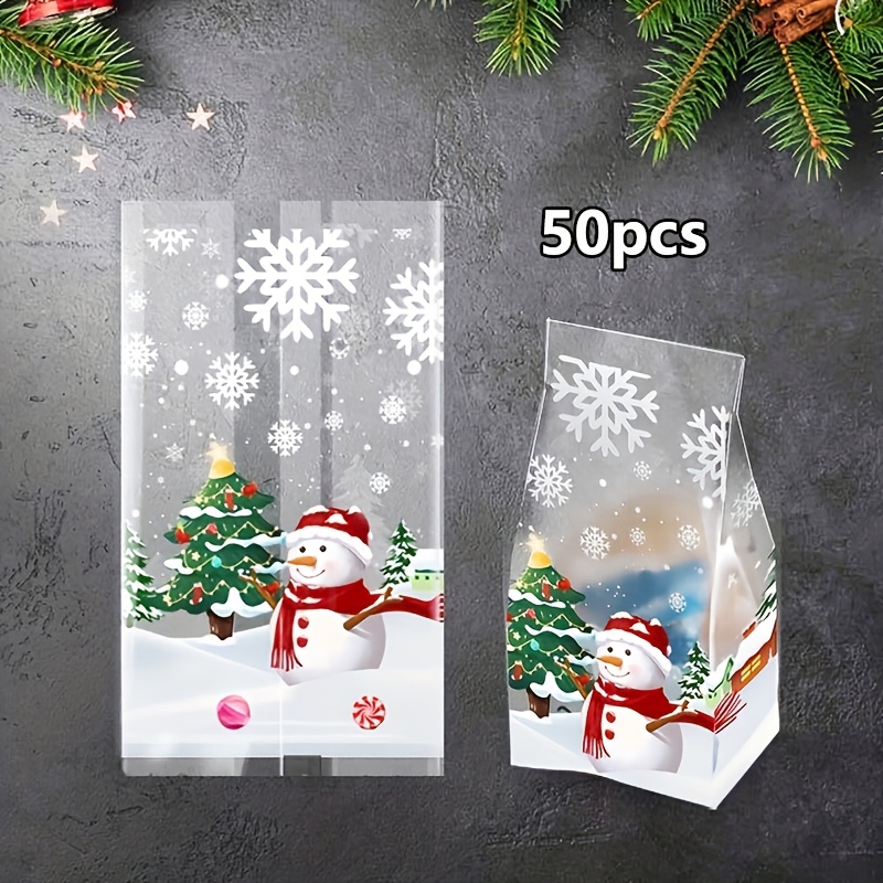 TEMU Lot de 50 sacs transparents à motif de et de neige de dessin , sacs de décoration de Noël, sacs d'emballage pour biscuits, cookies et chocolat