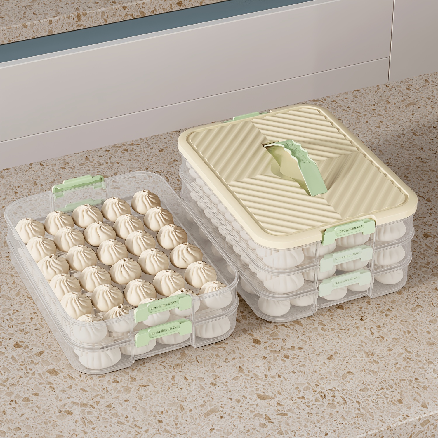 TEMU Transparent Pp Plastic Food Storage Containers Suitable For Refrigerator Use - Stackable Rhombus Stripe Meat & Dumpling Preservation Box,