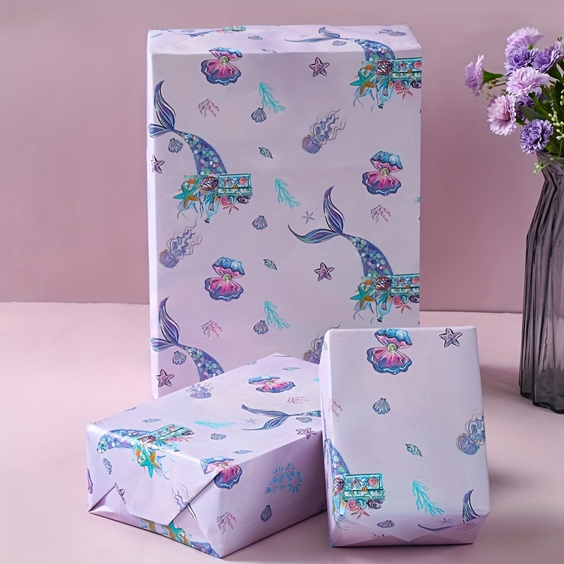 

6pcs,mermaid Gifts Wrapping Paper,happy Birthday Party Decoration,wrapping Paper For Wedding Party Suppies,anniversary Birthday Party Decor Gift Packaging Paper