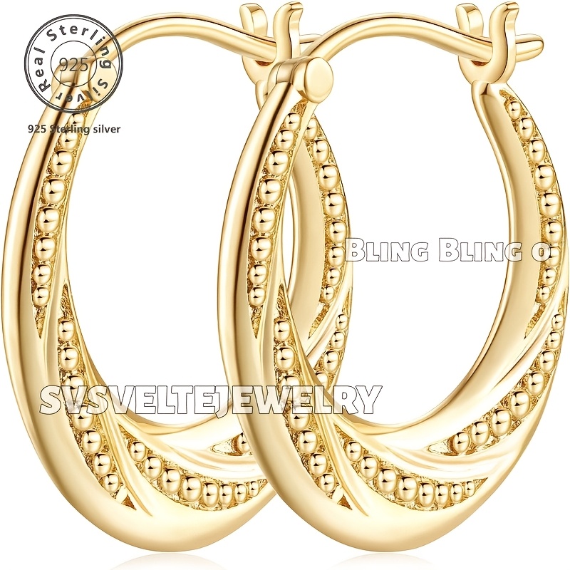 TEMU Boucles d'oreilles à perles dorées, boucles d'oreilles rondes plaquées or en argent sterling 925, , luxueuses et élégantes. Cadeaux quotidiens