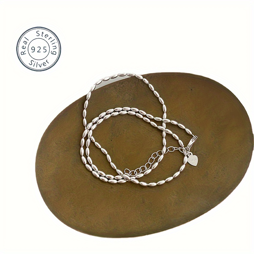 

Women's 925 Sterling Silver Rice Grain Olive Bead Necklace, Simple And Elegant, Suitable For Daily Wear, Perfect Gift For Holidays And Birthdays, Comes With Exquisite Gift Box