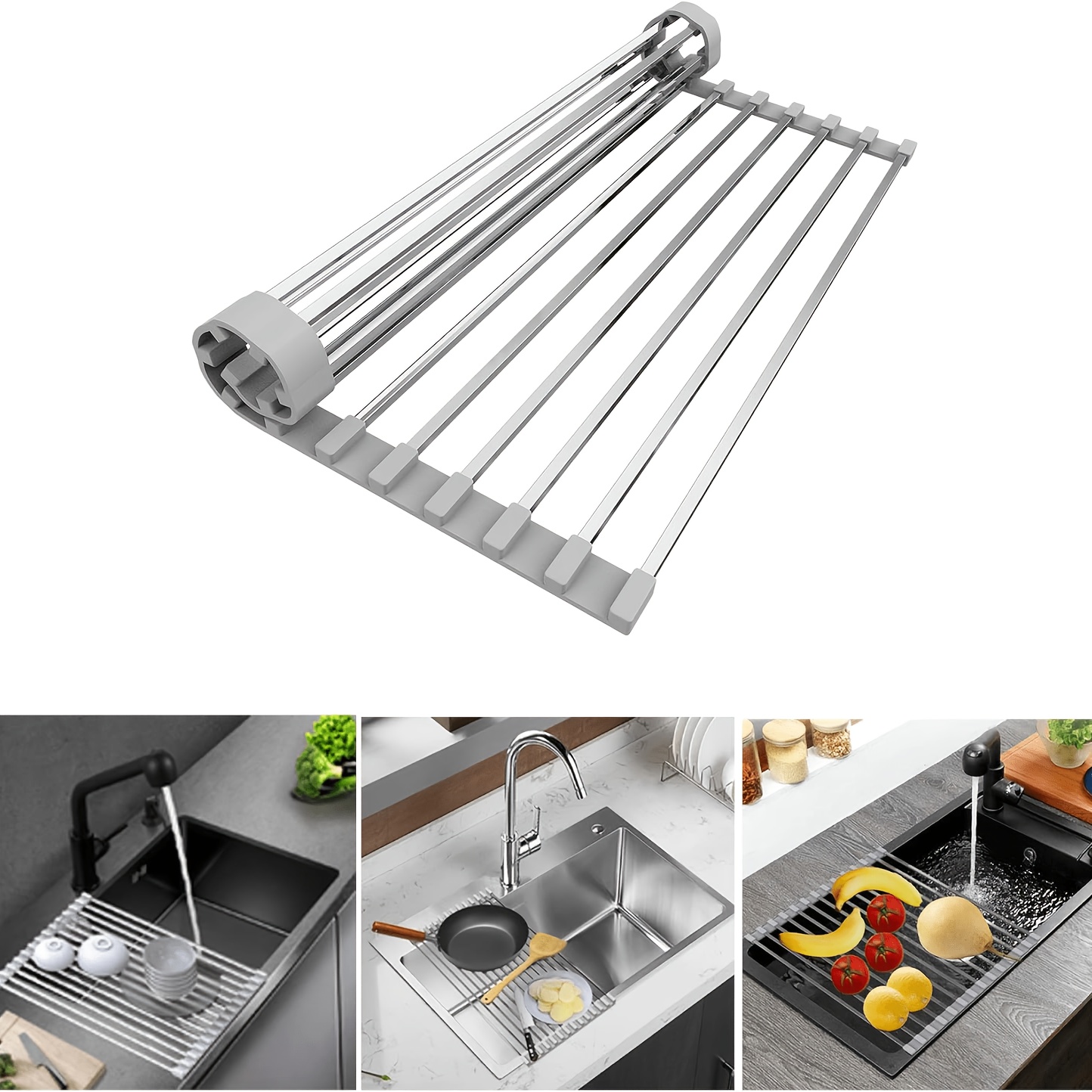 TEMU Collapsible Dish Drying Rack, Measuring 18.7 By 9.45 Inches, Made Of Stainless Steel For Use In The Sink. This Versatile Kitchen Accessory Is