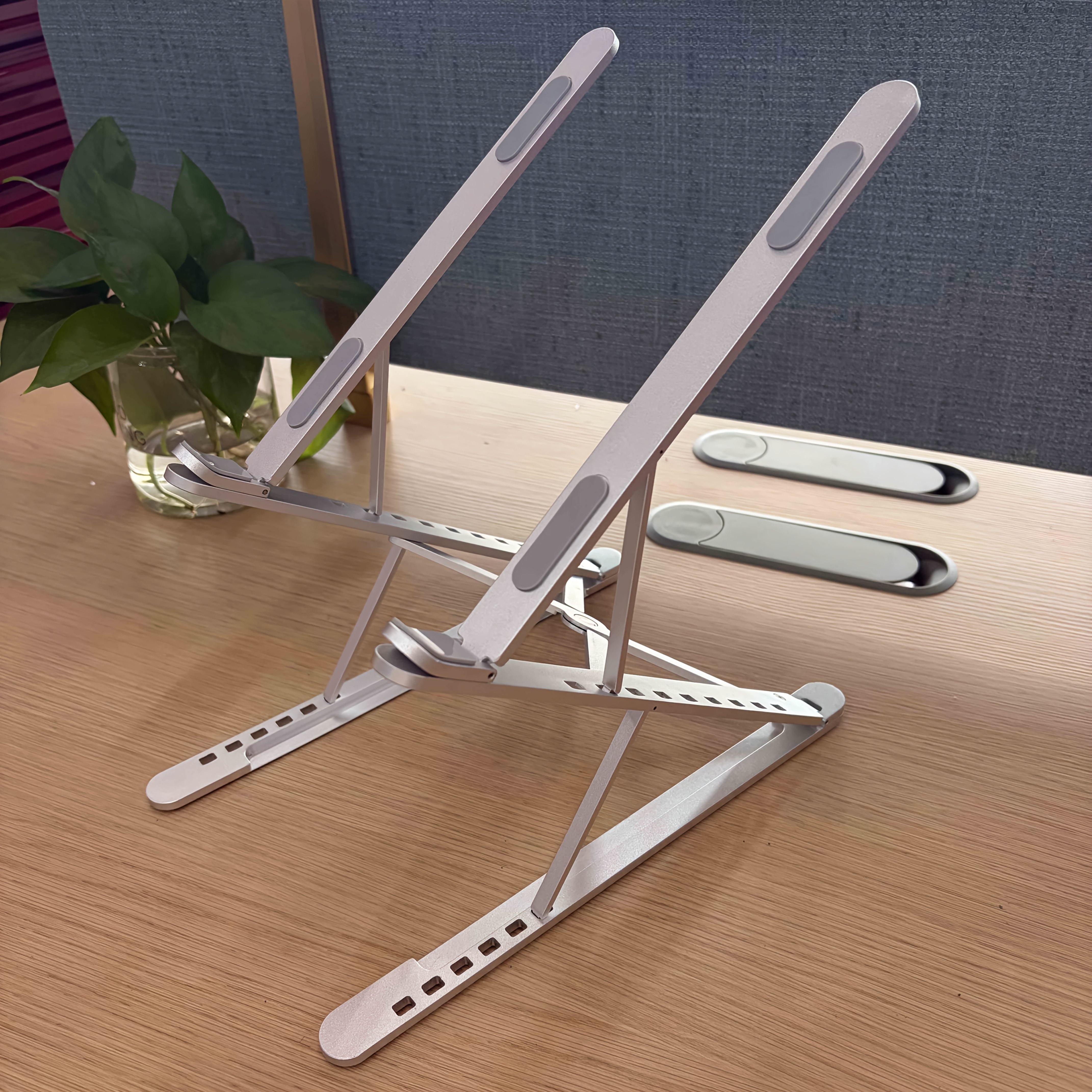 TEMU 1pc Aluminum Alloy Double-layer Adjustable Height Folding Laptop Stand, Suitable For Computer Viewing And Cooling Support, Portable, Multi-level