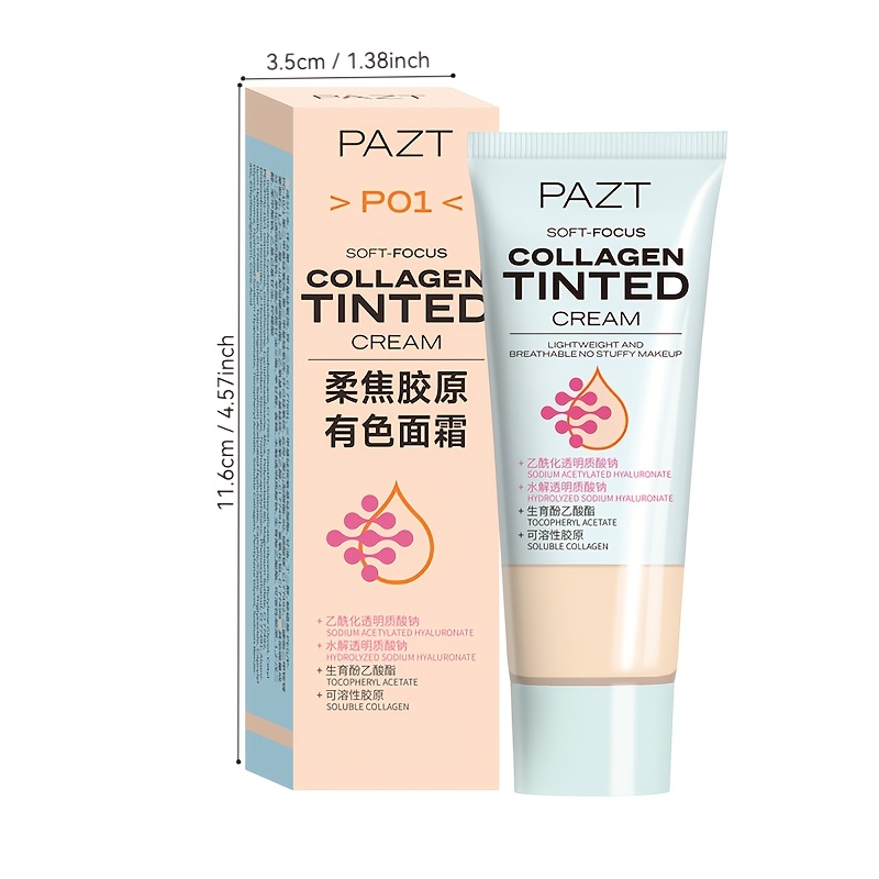 The PAZT Soft-Focus Collagen Tinted Cream Combines The Functions of a Moisturizer, Primer, And Foundation. It Contains Precious Collagen And Moisturizing Essence, Instantly Concealing Pores And Imperfections, Evening - Image 5