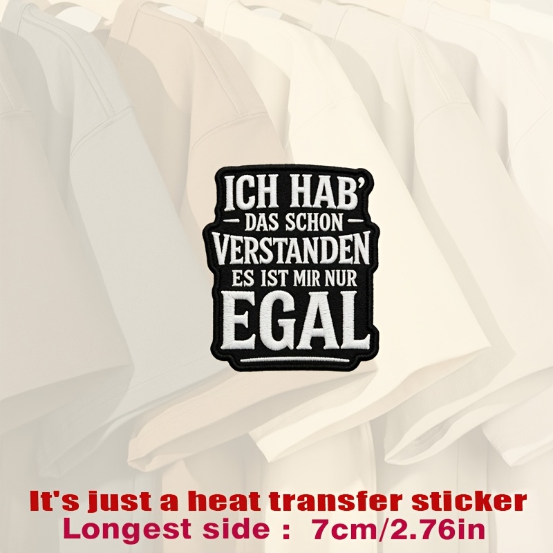 Black German Text Patch, "i Already , Me", Heat Transfer Stickers Suitable For Flat Fabrics Such , Hats, Canvas Bags, Throw Pillows, Leather, Bed Sheets, Carpets, Etc. Heat Transferred With An Iron