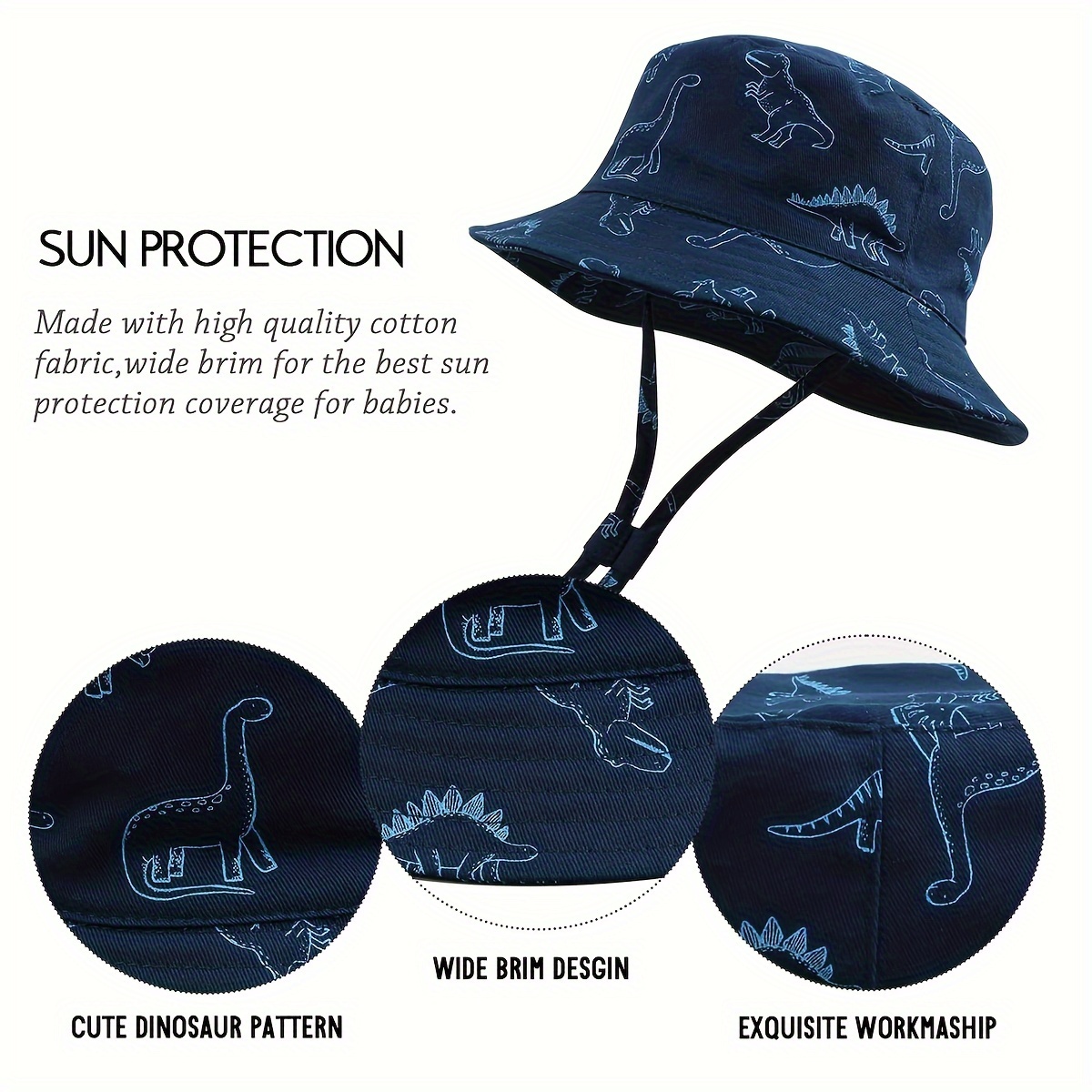 Kids Cartoon Dinosaur Print Cotton Fishing Hat Uv Protection - Temu