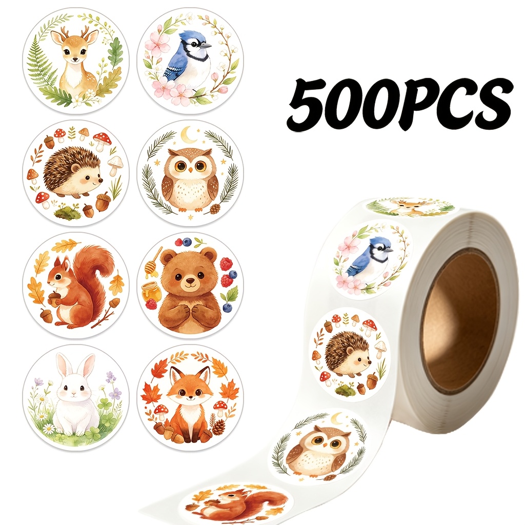 TEMU 500 Sheets 1 Roll Watercolor Forest Animal Stickers, Suitable For , Photo Albums, Phone Cases, Water Cups, Notebook Scrapbooking, Nature Style