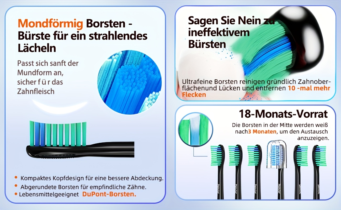 Sonic Electric Toothbrush | Rechargeable, Deep Cleaning with 5 Modes, 6 Replacement Brush Heads, USB Stand Charging, Portable, Suitable for Travel, Dormitory, Gift, Black, Pink, Blue, Gift for Parents, Couples