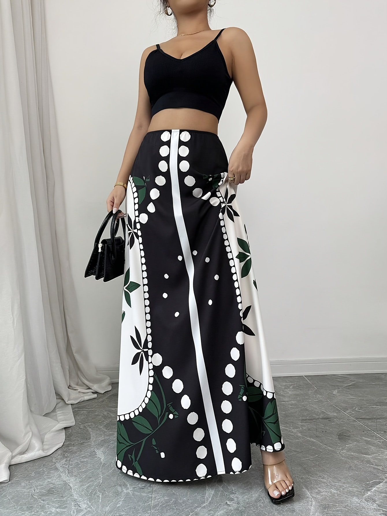 elegant geometric floral print maxi skirt zipper detail Temu