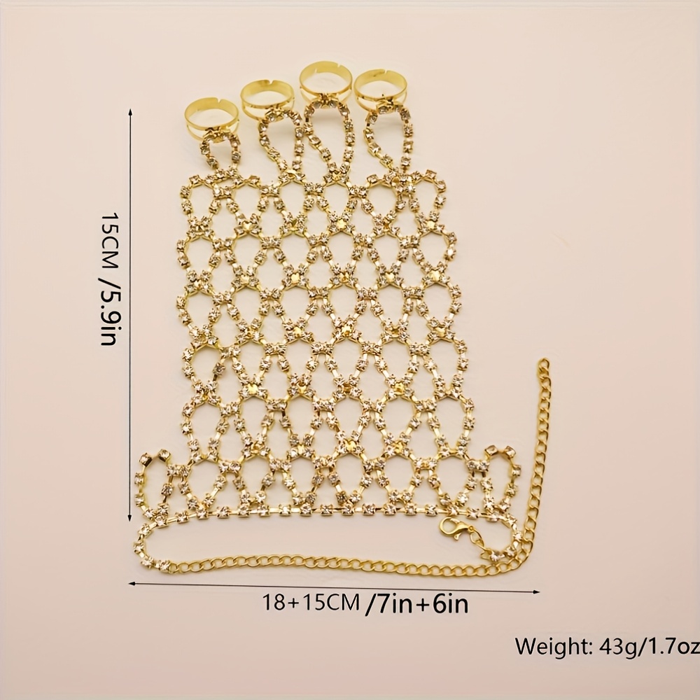 Claw Chain Rhinestone Mesh Hollow Bracelet with Shiny Ring Hand Chain