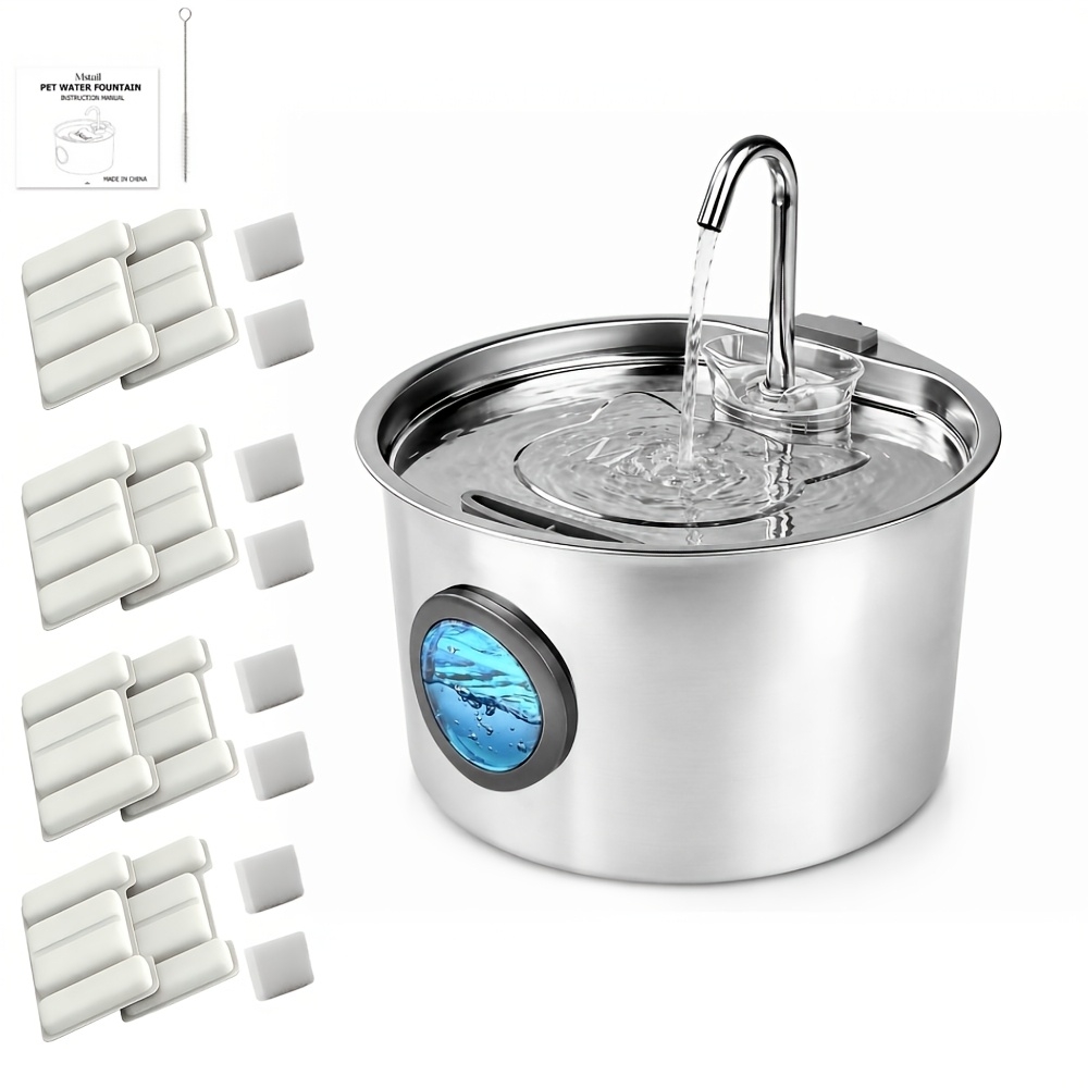 TEMU 108oz Dog Water Fountain Advanced 304 Stainless Steel, Pet Fountain With Large Water Level Window, Easy To Clean, Automatic Cat Fountain Quiet