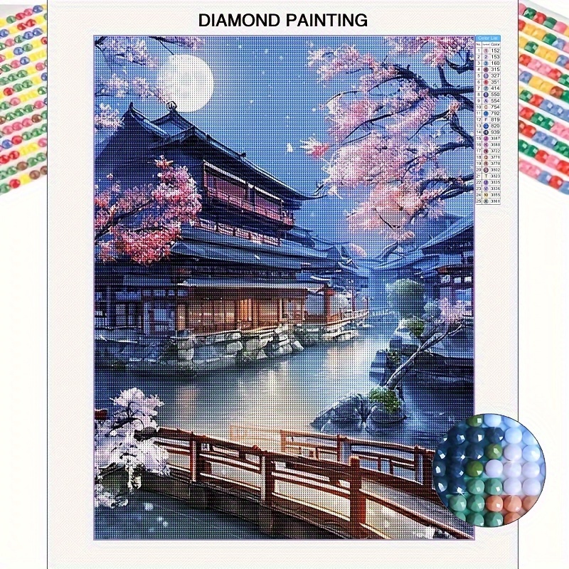 

Japanese Cherry Scenic Landscape 5d Full Drill Round Diamond Painting Kit - 30x40 Cm Diy Diamond Art For Living Room Bedroom Wall Decor, Mosaic Craft Wall Art, Beginner Friendly Diamond Art Set