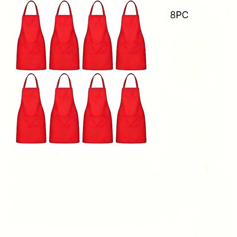 TEMU 8/12 pièces Tablier Uni Noir/Rouge Tablier de Cuisine Unisexe Ensemble de Service
