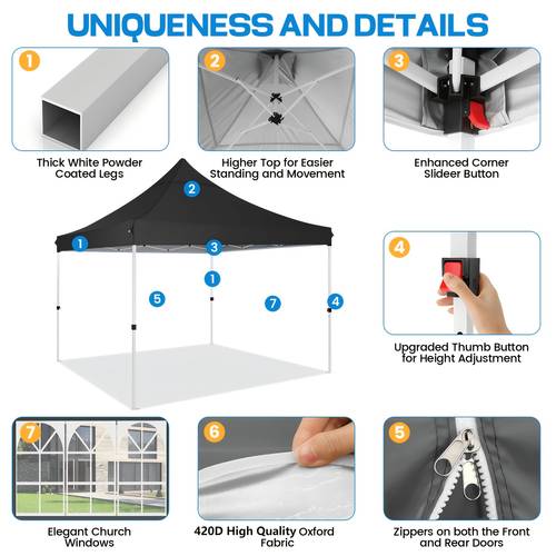 3x3 up canopy tent met 4 verwijderbare zijwanden, winddicht en zonbestendig commercieel buitentent met draagbare opbergtas en 4 zandzakken, evenementen schuilplaats, instant canopy voor kamperen, feesten, bijeenkomsten, patio, buitenactiviteiten