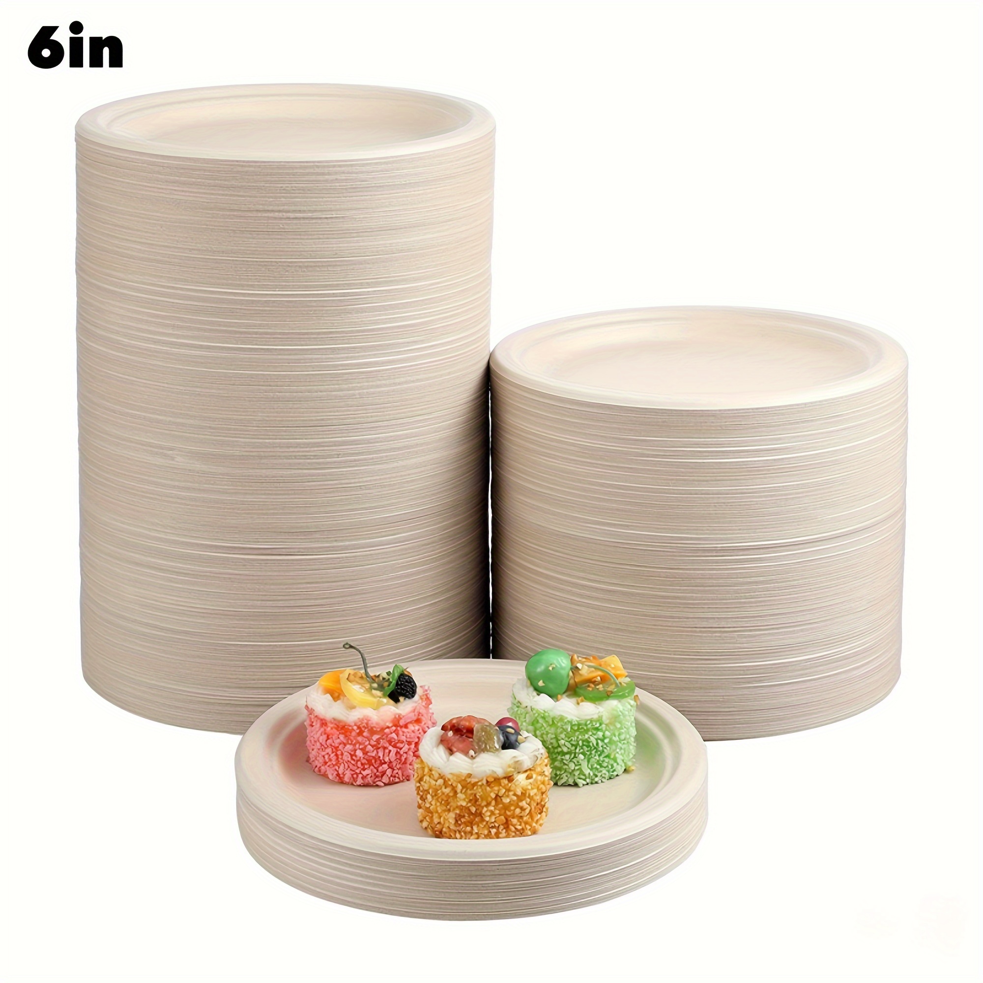 

100pcs 6 Inch Heavy Duty Disposable Plates, Sugarcane Fiber Paper Plates, Cake Dessert Plates, Bbq Plates, For Home Kitchen Restaurant Picnic Camping Party, Party Supplies, Tableware